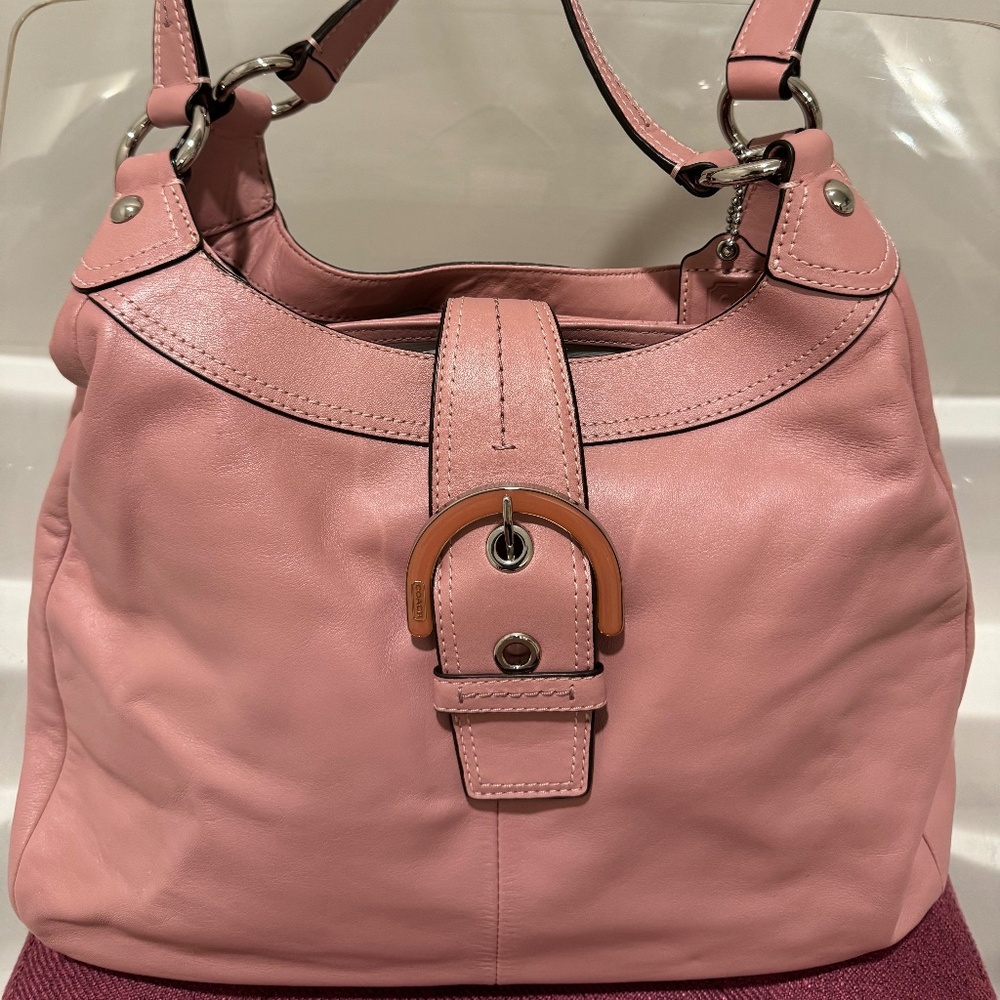 Vintage Pink Salmon Leather Coach Hobo Soho Lynn Handbag